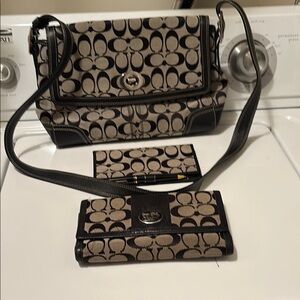 Coach Signature Shoulder Bag Wallet Set - and free check book